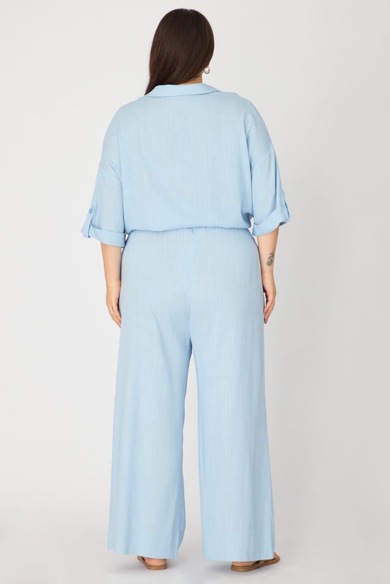 Blue Wide Leg Pants Linen Blend for YouandAll Fashion