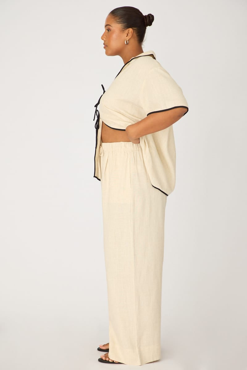 Beige Wide Leg Pants Linen Blend for YouandAll Fashion
