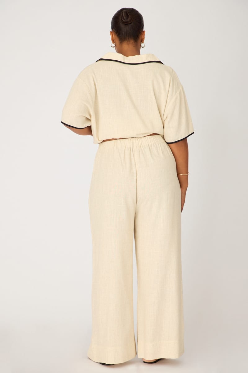 Beige Wide Leg Pants Linen Blend for YouandAll Fashion