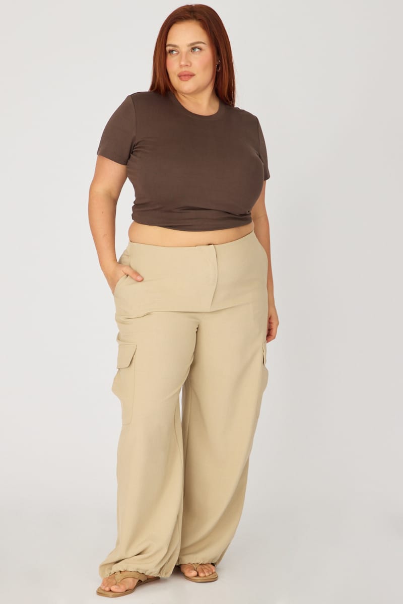 Beige Cargo Pants Tie Hem for YouandAll Fashion