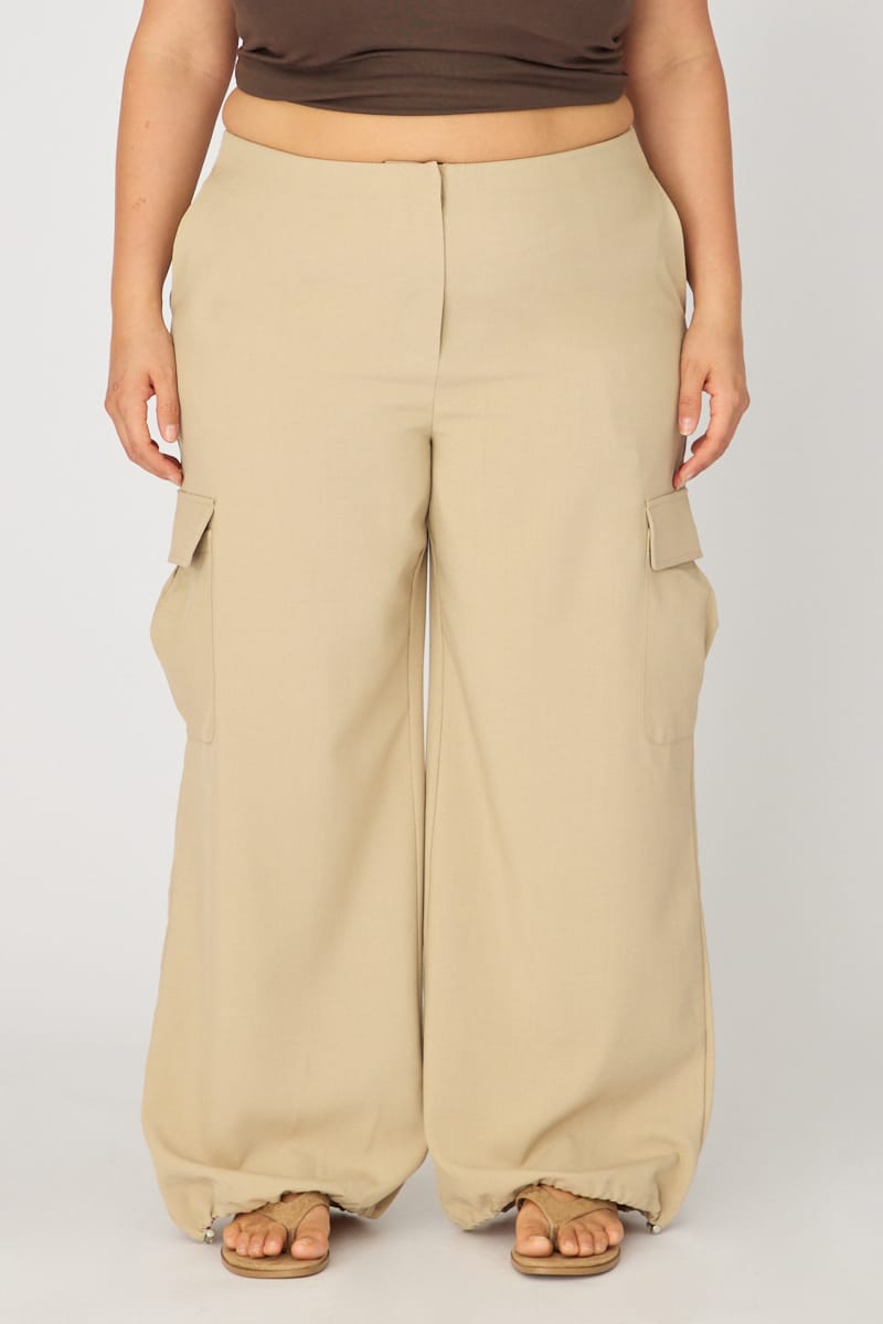 Beige Cargo Pants Tie Hem for YouandAll Fashion