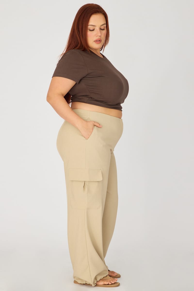 Beige Cargo Pants Tie Hem for YouandAll Fashion