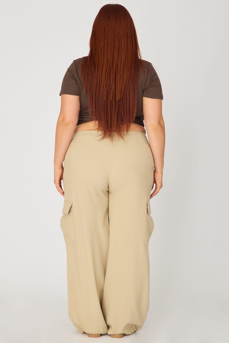 Beige Cargo Pants Tie Hem for YouandAll Fashion