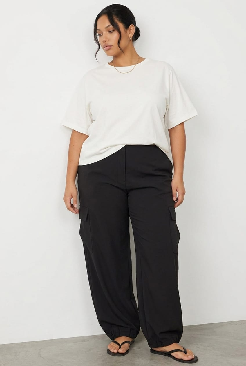 Black Cargo Pants Tie Hem for YouandAll Fashion