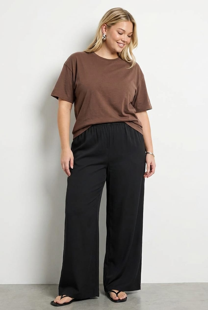 Black Satin Wide Leg Pants for YouandAll Fashion