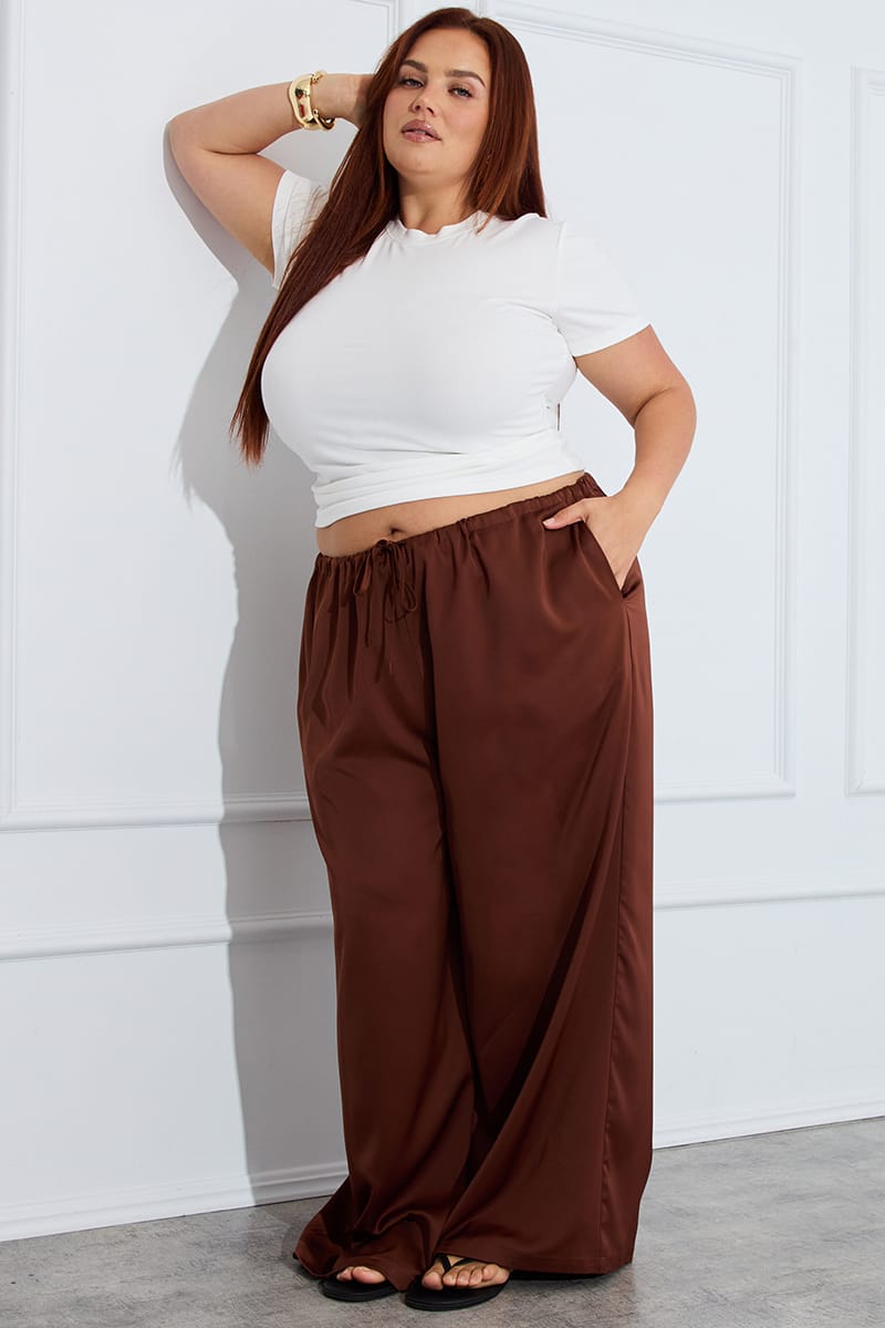 Brown Satin Wide Leg Pants for YouandAll Fashion