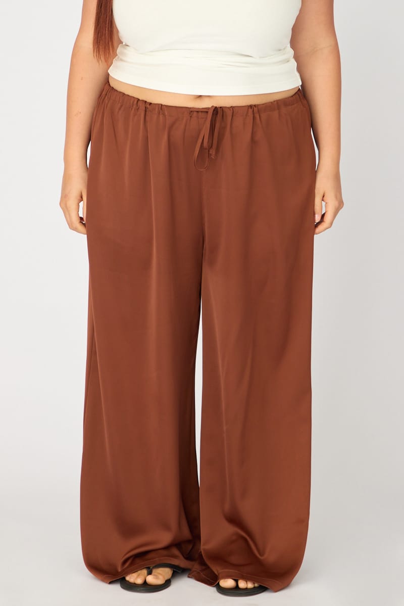 Brown Satin Wide Leg Pants for YouandAll Fashion