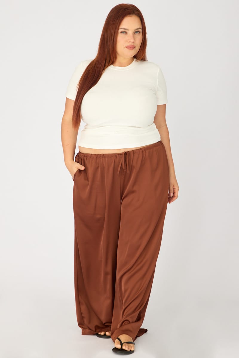 Brown Satin Wide Leg Pants for YouandAll Fashion