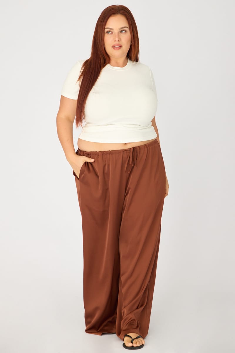 Brown Satin Wide Leg Pants for YouandAll Fashion