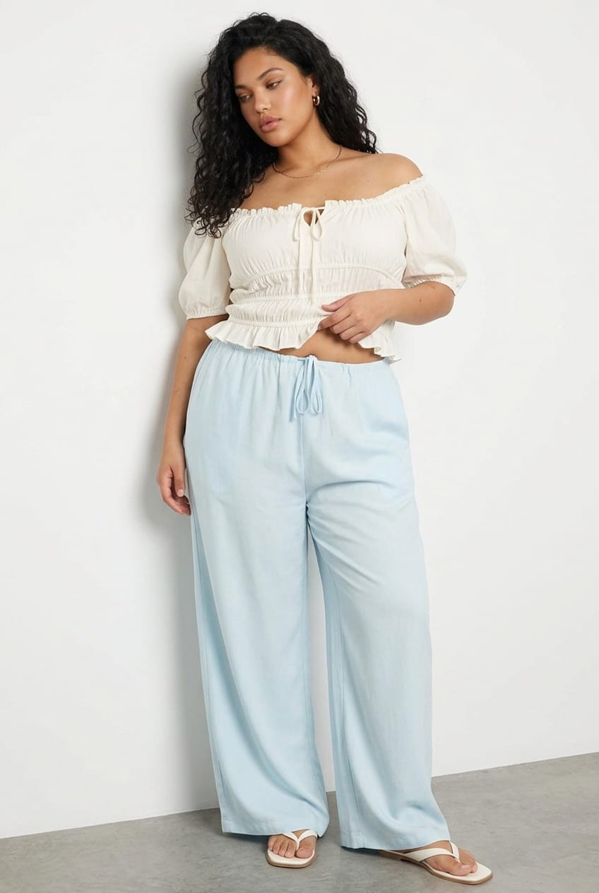 Blue Satin Wide Leg Pants for YouandAll Fashion