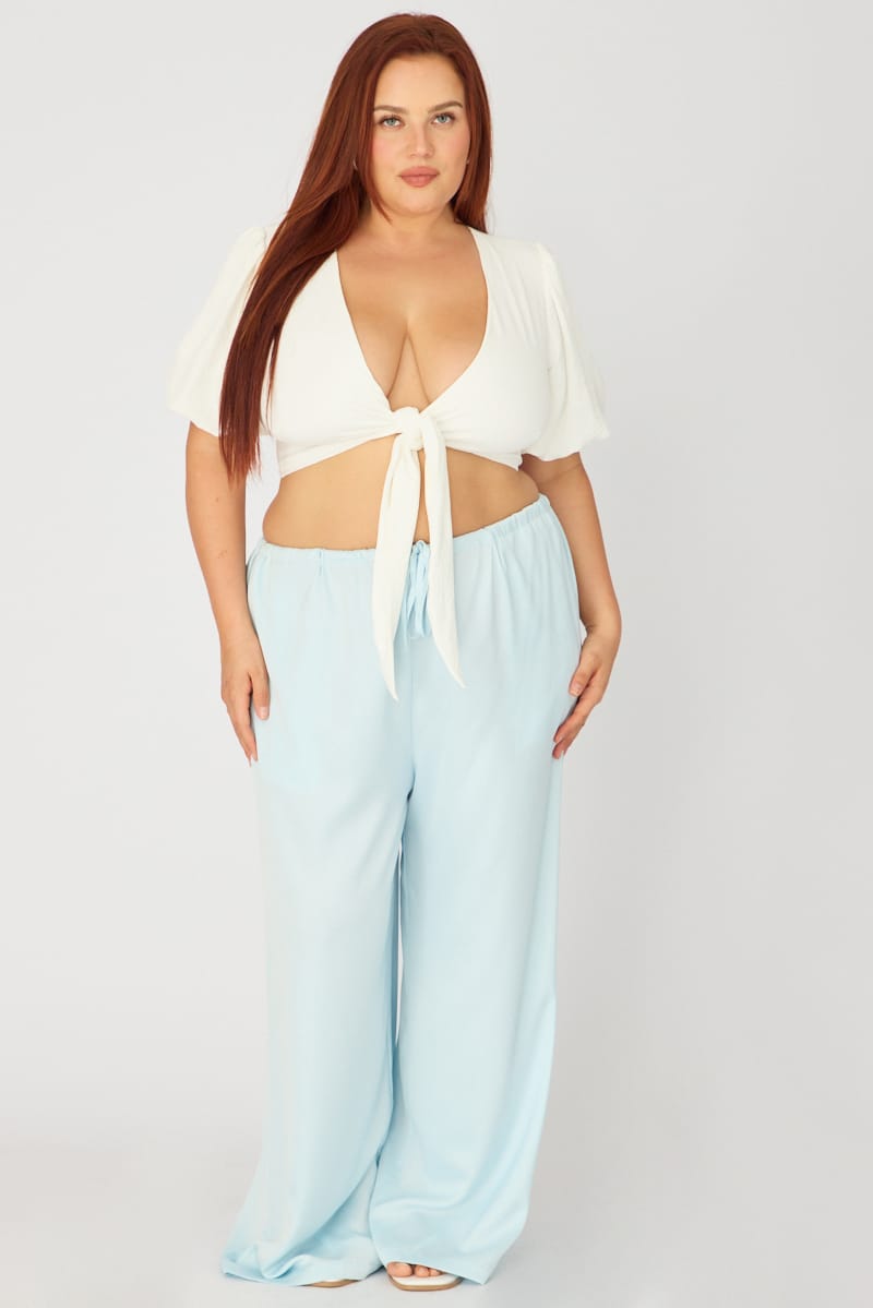 Blue Satin Wide Leg Pants for YouandAll Fashion