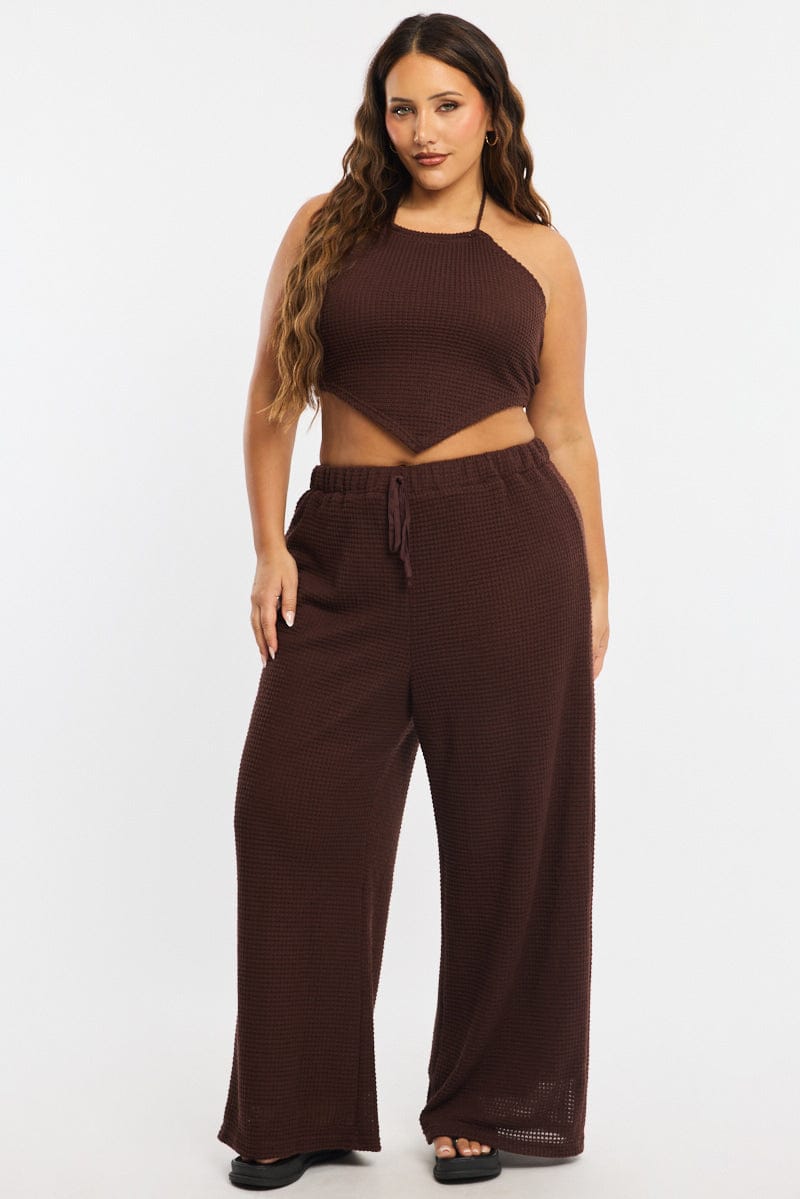 Brown Wide Leg Pants Textured for YouandAll Fashion