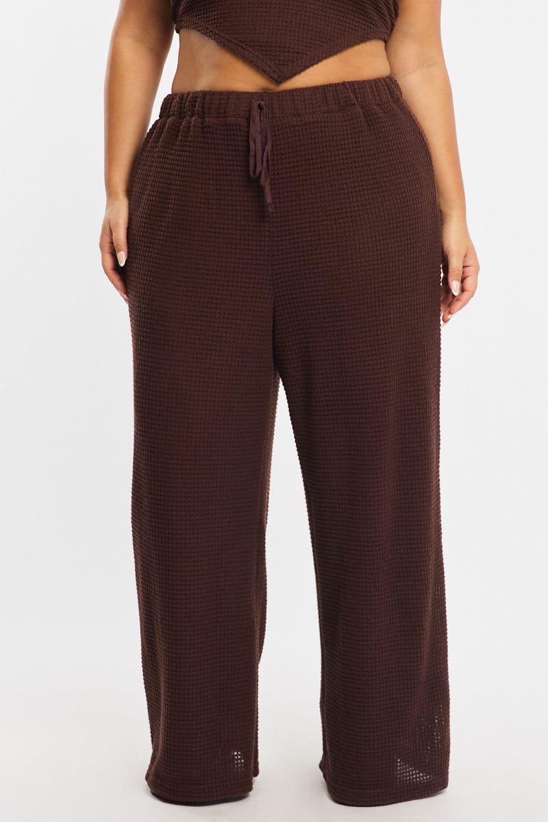 Brown Wide Leg Pants Textured for YouandAll Fashion