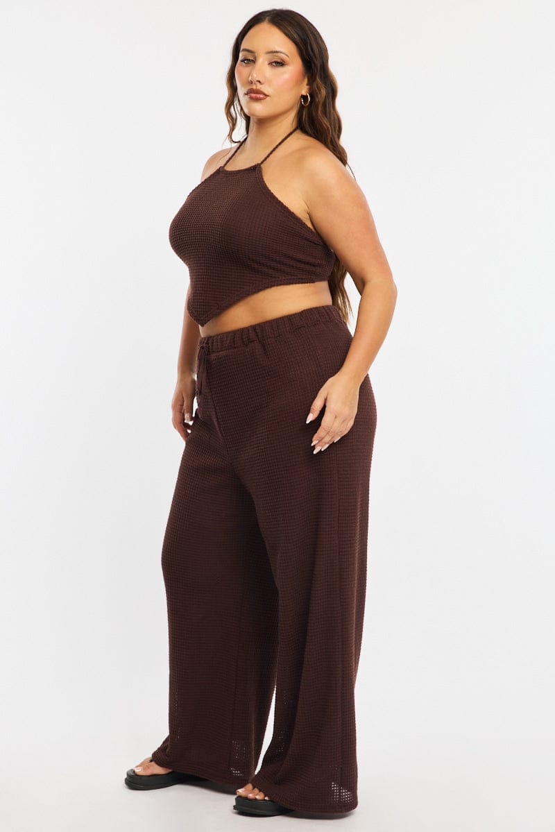 Brown Wide Leg Pants Textured for YouandAll Fashion