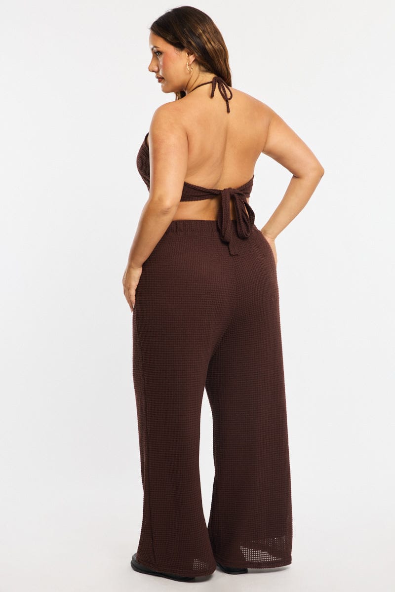 Brown Wide Leg Pants Textured for YouandAll Fashion