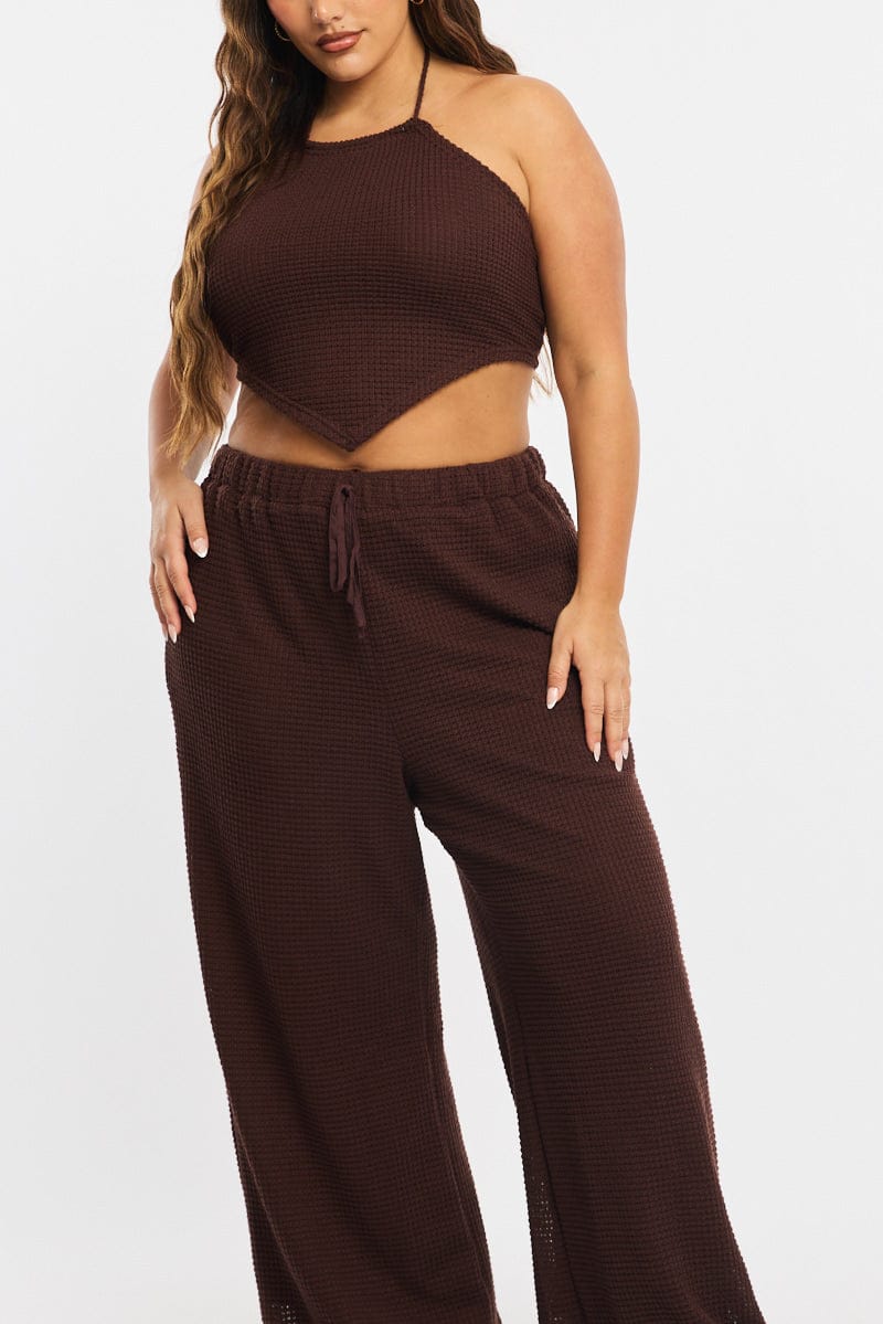 Brown Wide Leg Pants Textured for YouandAll Fashion