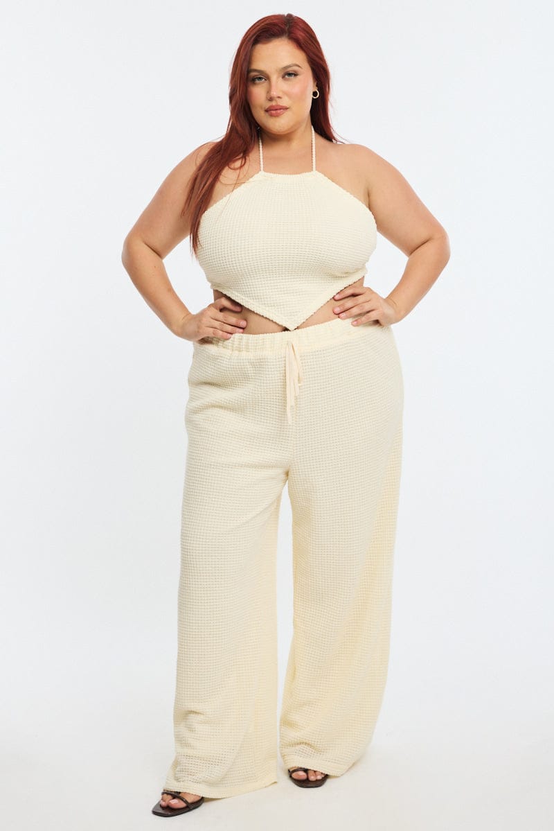 White Wide Leg Pants Textured for YouandAll Fashion