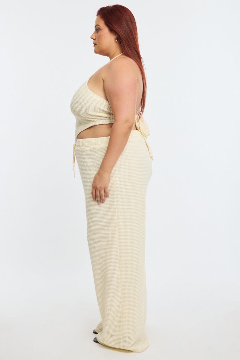 White Wide Leg Pants Textured for YouandAll Fashion