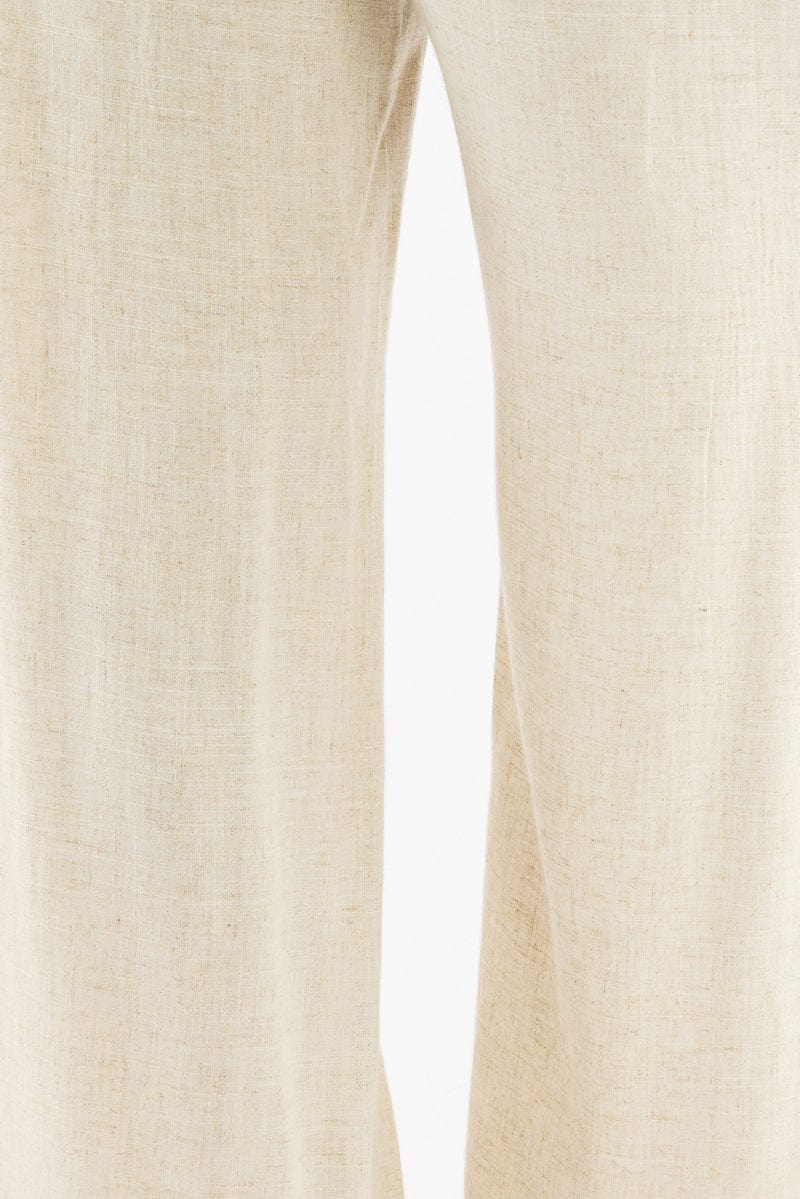 Beige Seam Detail Linen Blend Wide Leg Pants for YouandAll Fashion