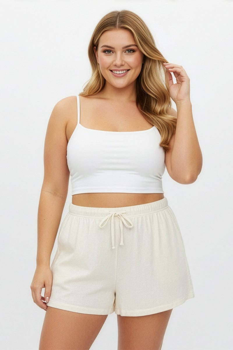 Beige Shorts Elastic Waist for YouandAll Fashion