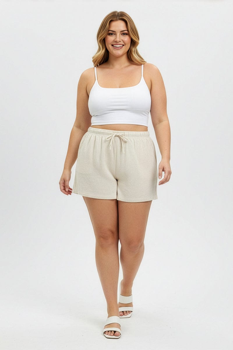 Beige Shorts Elastic Waist for YouandAll Fashion