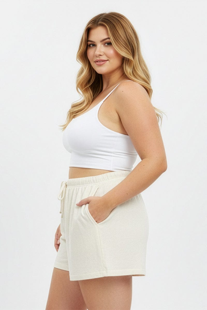 Beige Shorts Elastic Waist for YouandAll Fashion