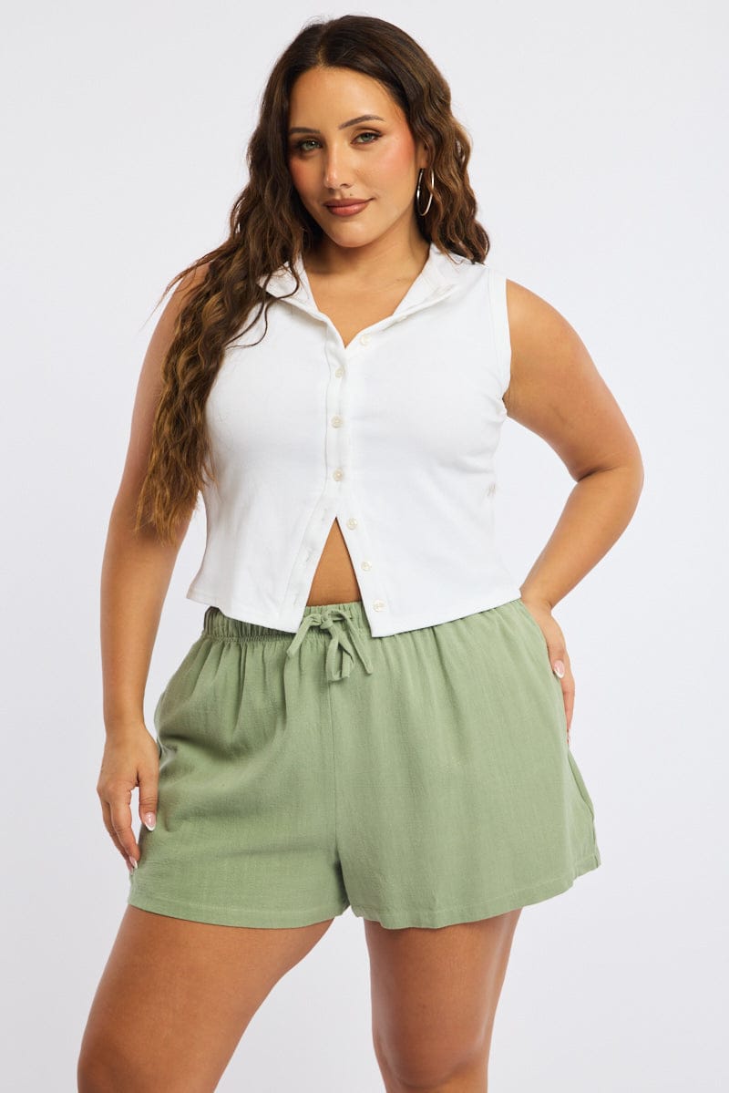 Green Shorts Elastic Waist for YouandAll Fashion