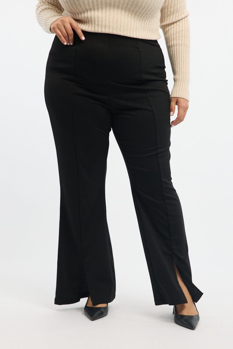 Black Split Flare Ponte Pants for YouandAll Fashion