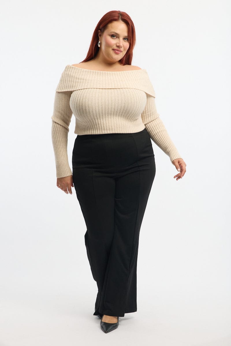 Black Split Flare Ponte Pants for YouandAll Fashion