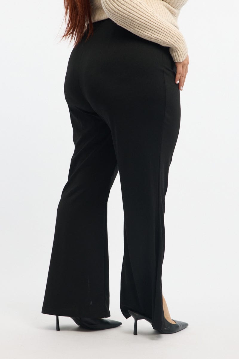 Black Split Flare Ponte Pants for YouandAll Fashion