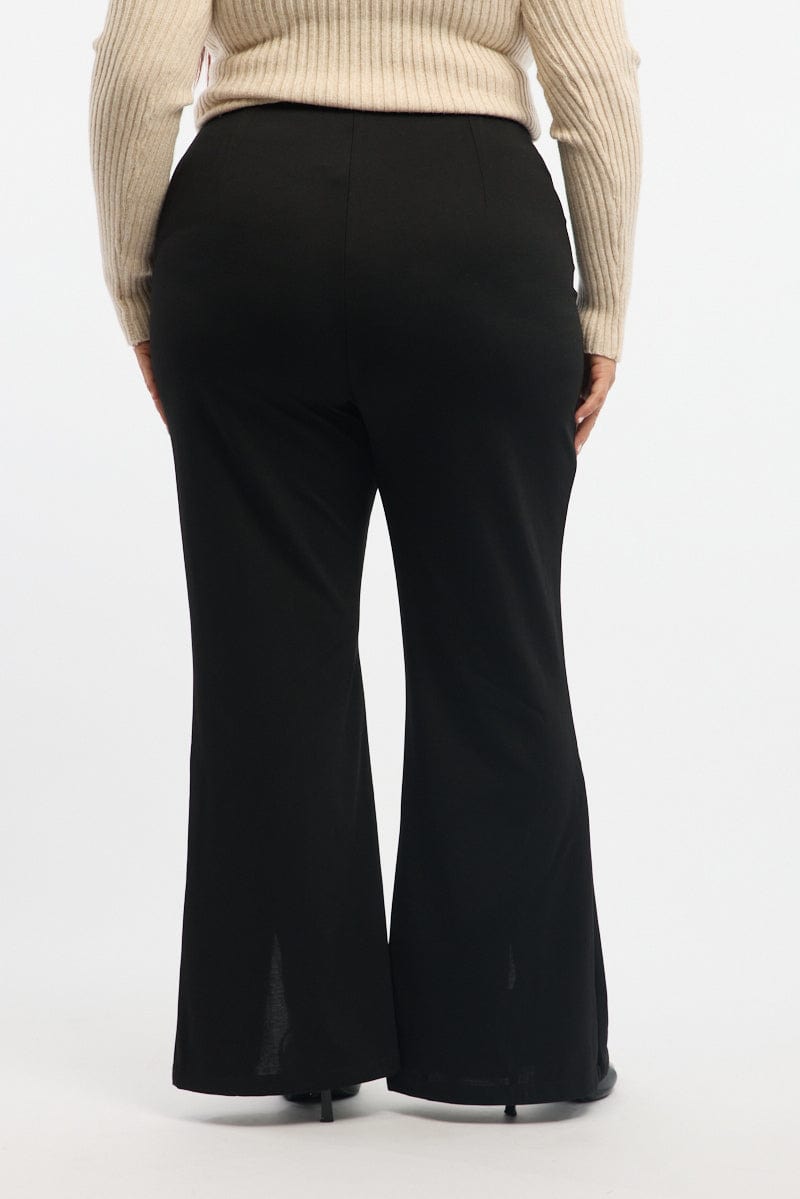 Black Split Flare Ponte Pants for YouandAll Fashion