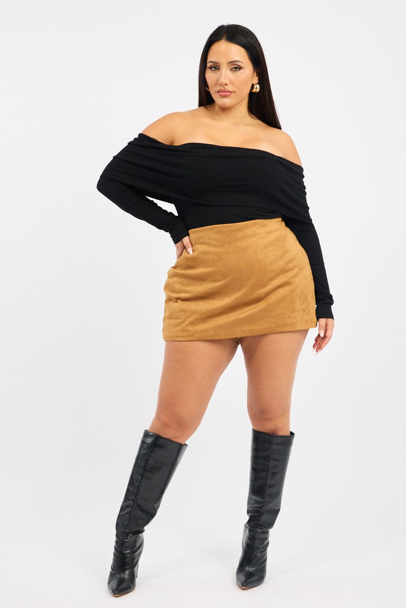 Brown Suedette Mini Skort Skirt for YouandAll Fashion