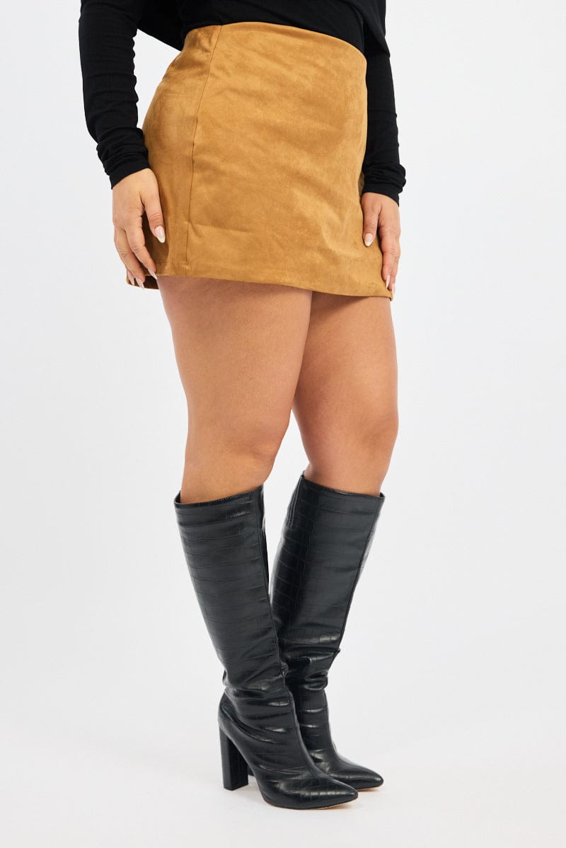 Brown Suedette Mini Skort Skirt for YouandAll Fashion