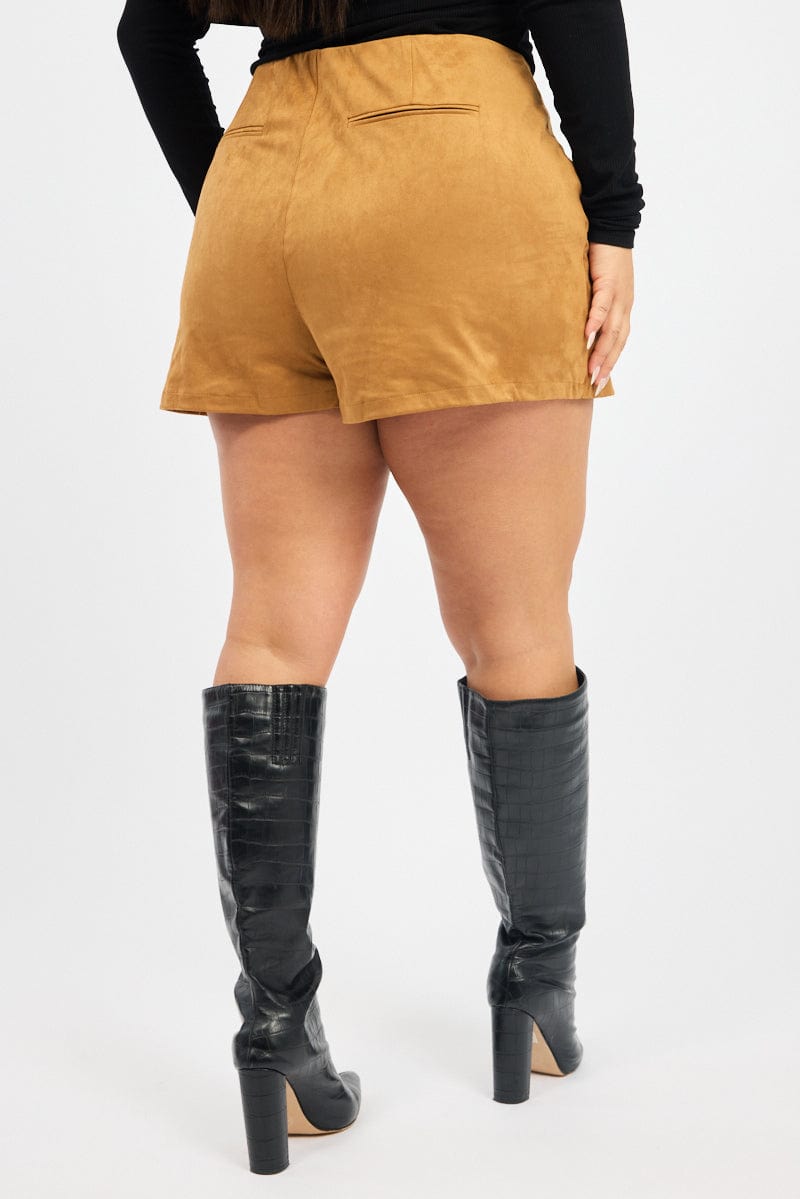 Brown Suedette Mini Skort Skirt for YouandAll Fashion