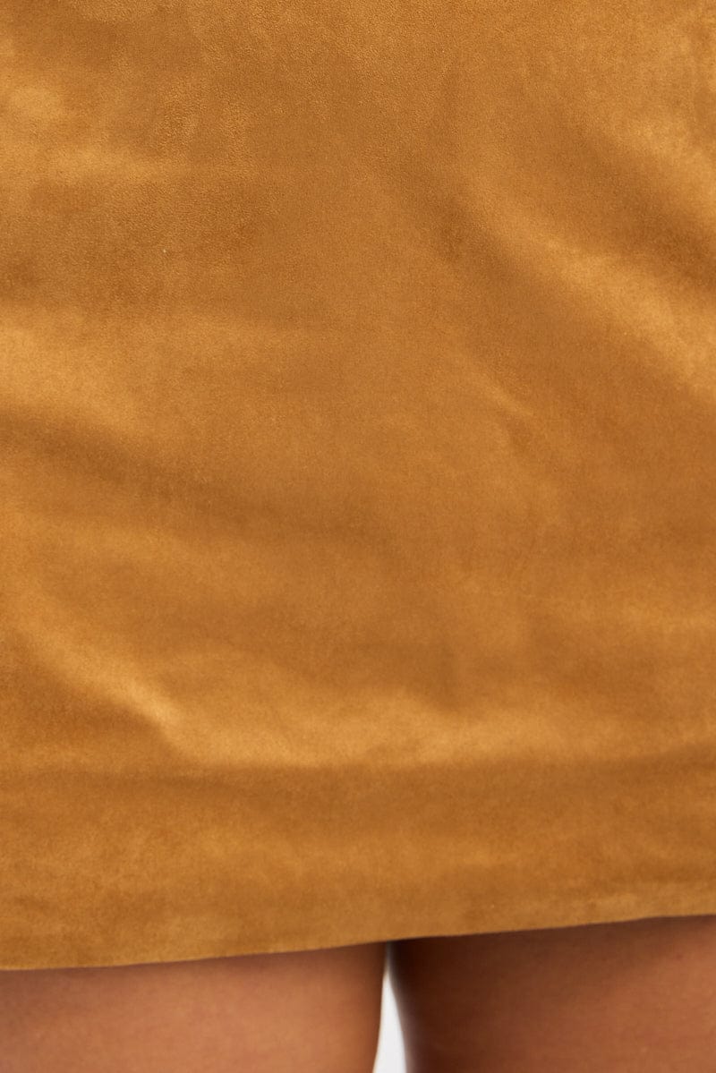 Brown Suedette Mini Skort Skirt for YouandAll Fashion