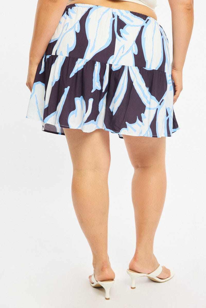 Blue Floral Elastic Waist Shorts for YouandAll Fashion