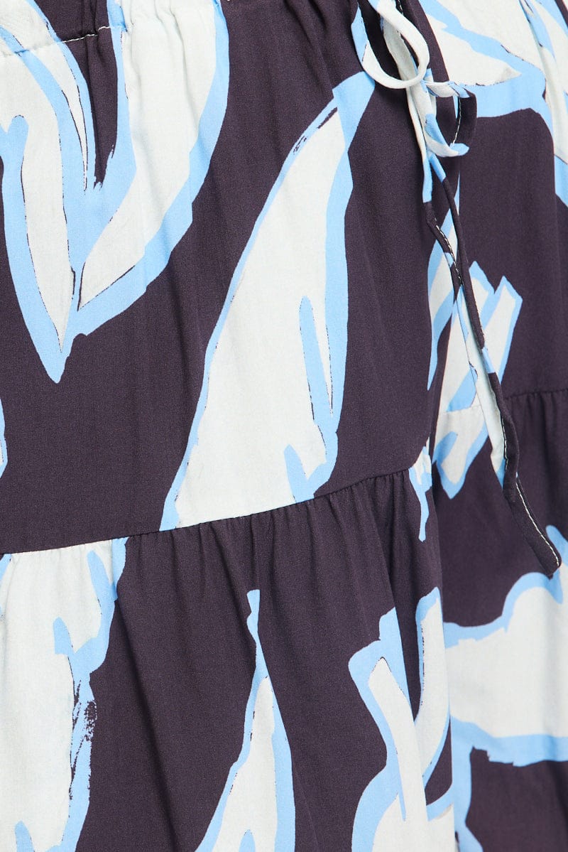 Blue Floral Elastic Waist Shorts for YouandAll Fashion