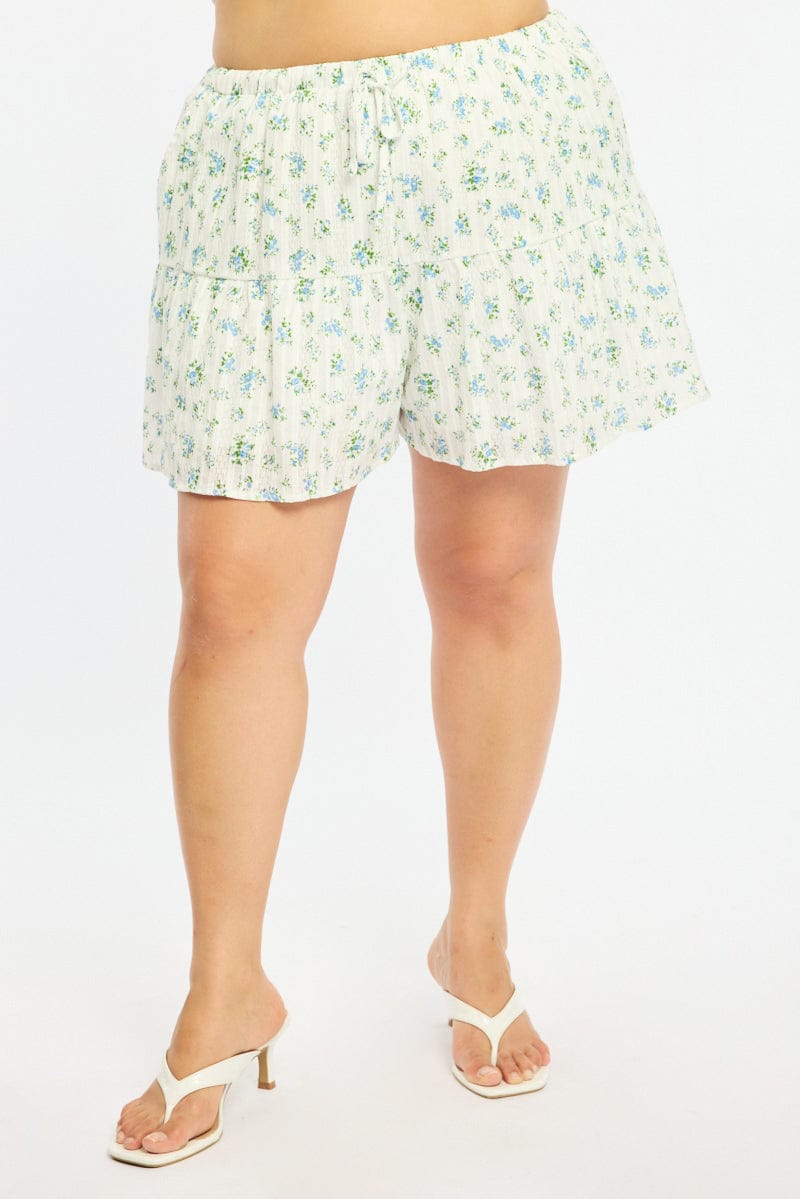 White Ditsy Skorts Elastic Waist for YouandAll Fashion