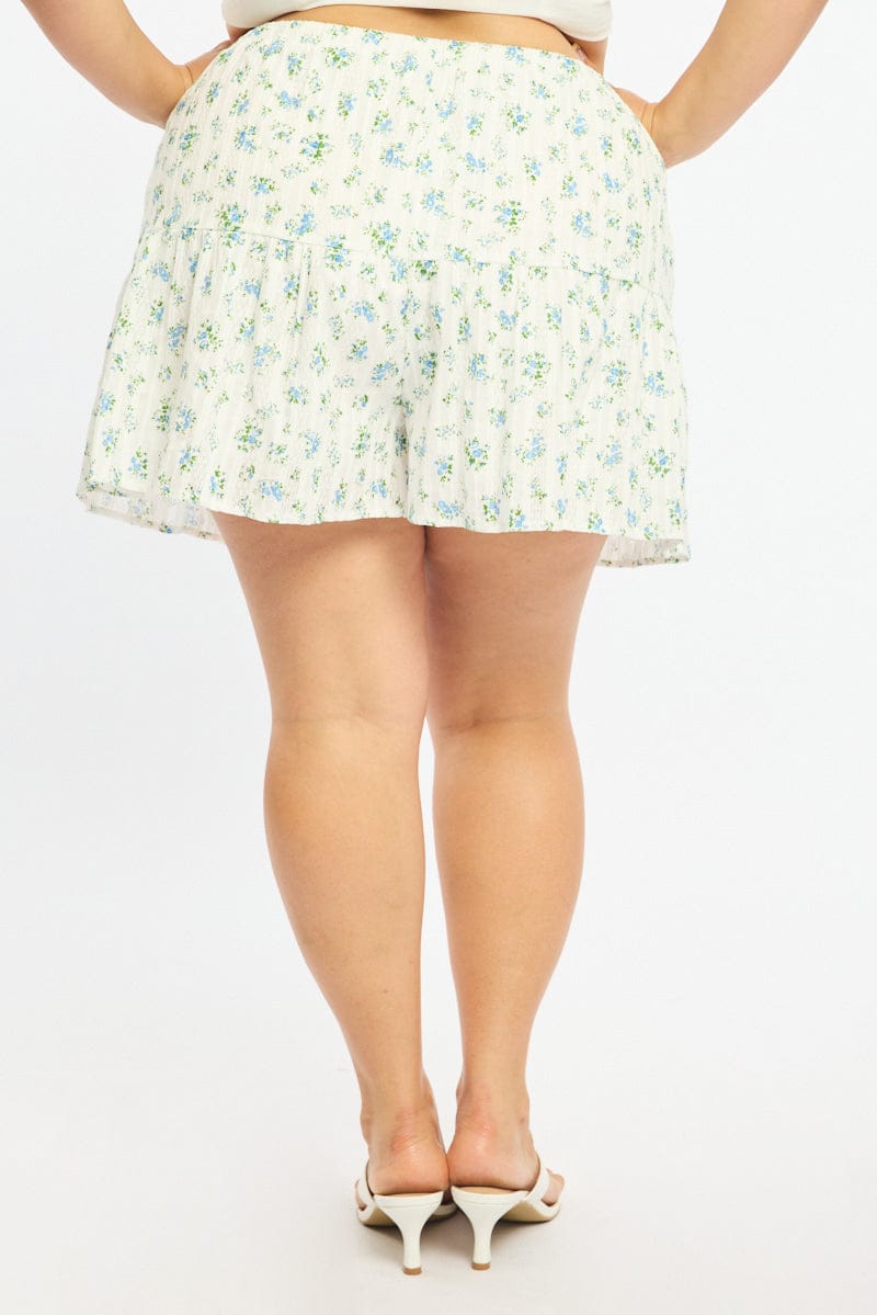 White Ditsy Skorts Elastic Waist for YouandAll Fashion