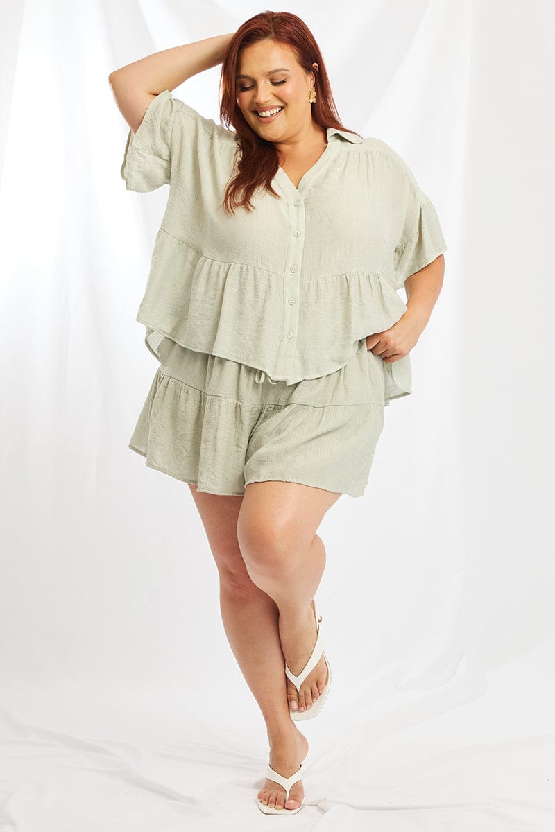Green Skorts Elastic Waist for YouandAll Fashion