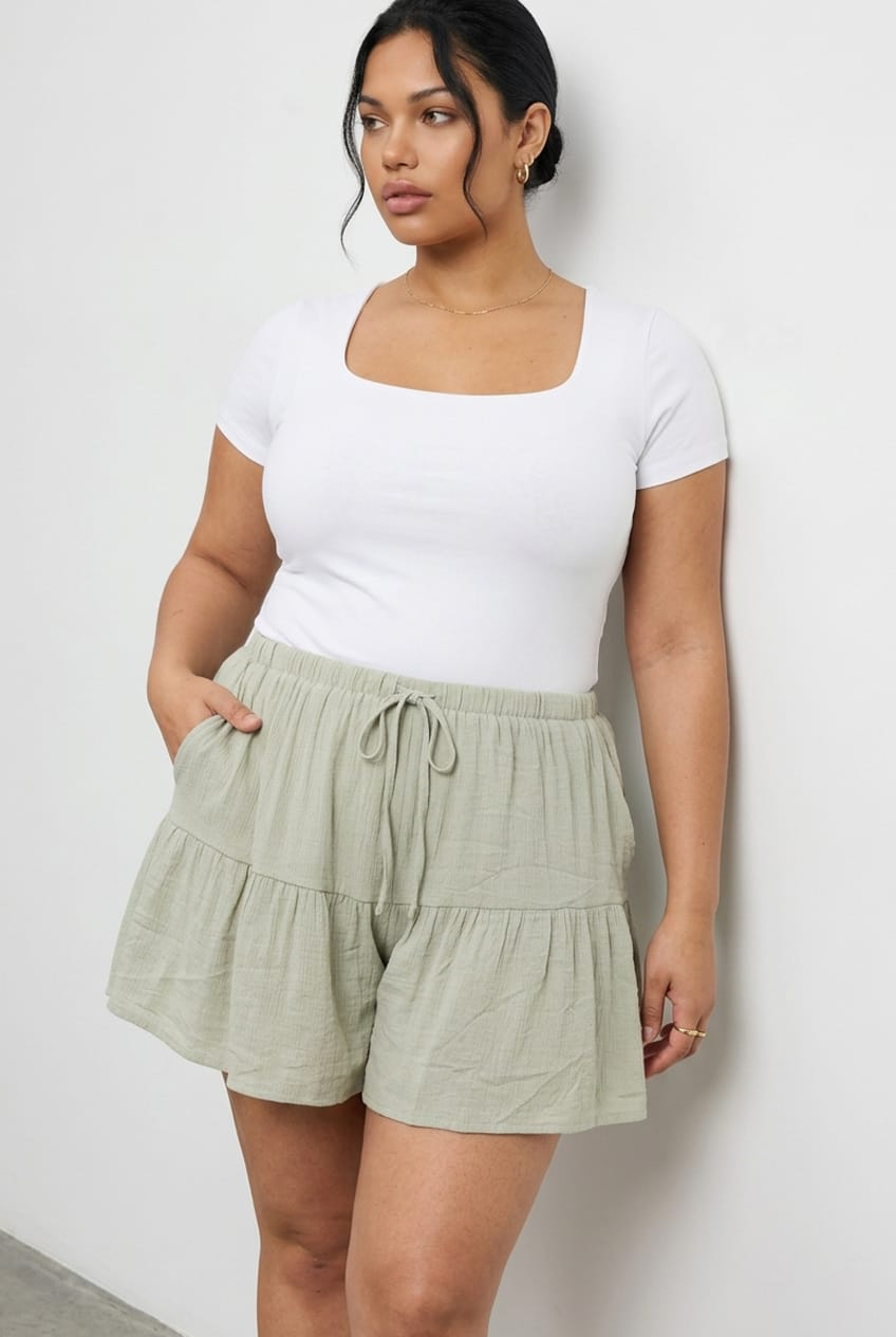 Green Skorts Elastic Waist for YouandAll Fashion