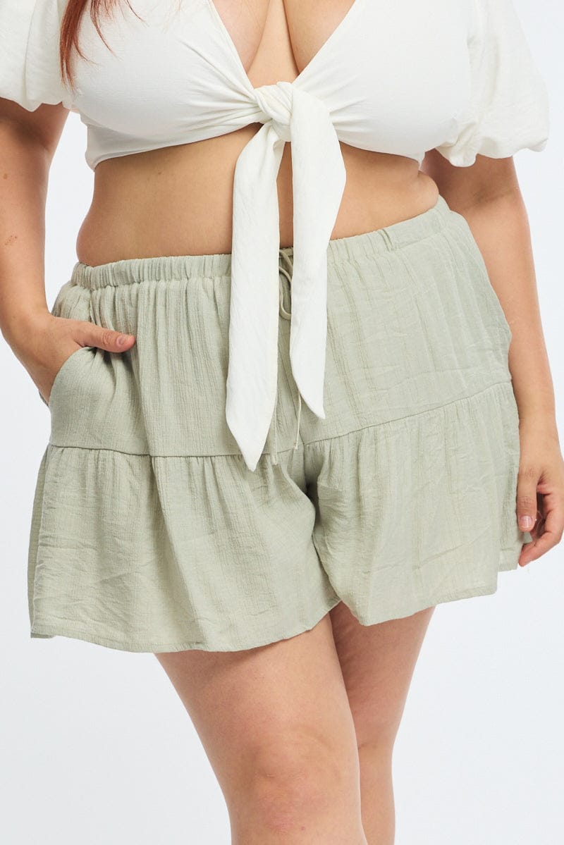 Green Skorts Elastic Waist for YouandAll Fashion
