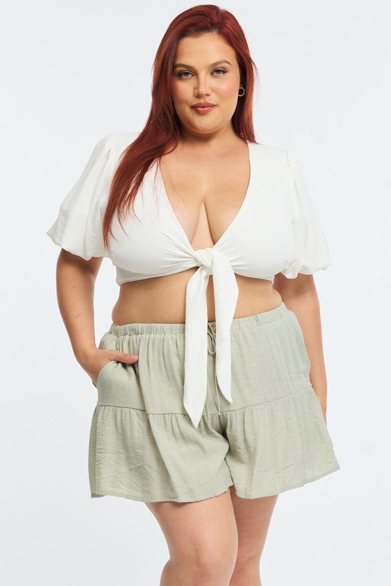 Green Skorts Elastic Waist for YouandAll Fashion