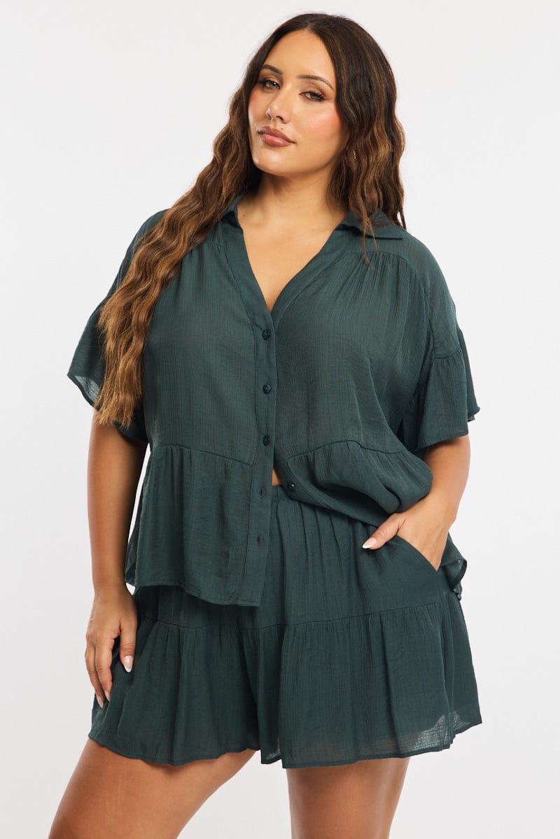 Green Skorts Elastic Waist for YouandAll Fashion