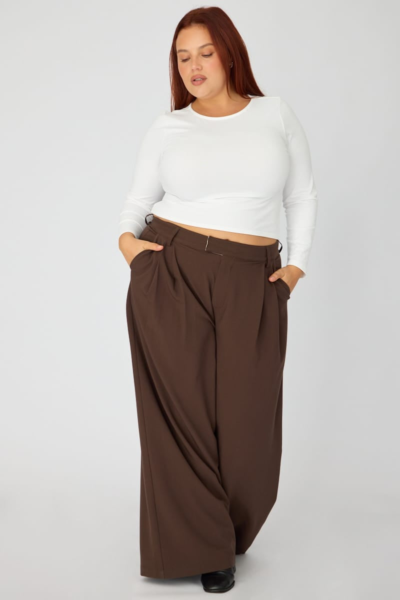 Brown Wide Leg Pants High Rise for YouandAll Fashion