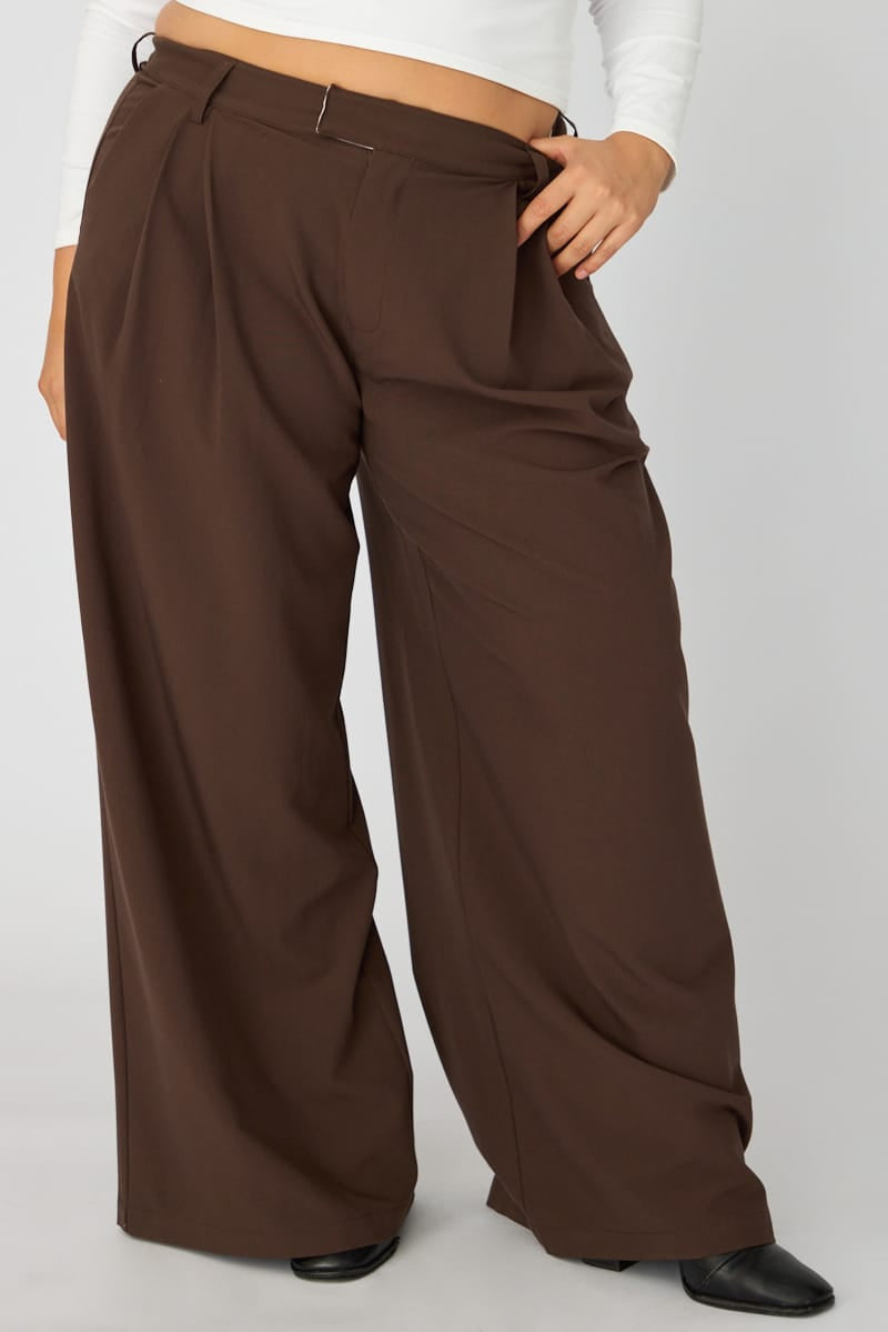 Brown Wide Leg Pants High Rise for YouandAll Fashion
