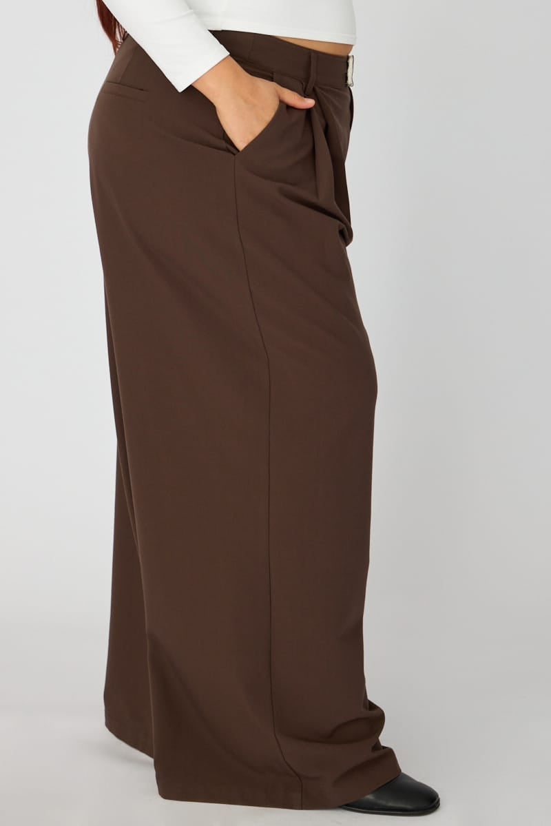 Brown Wide Leg Pants High Rise for YouandAll Fashion