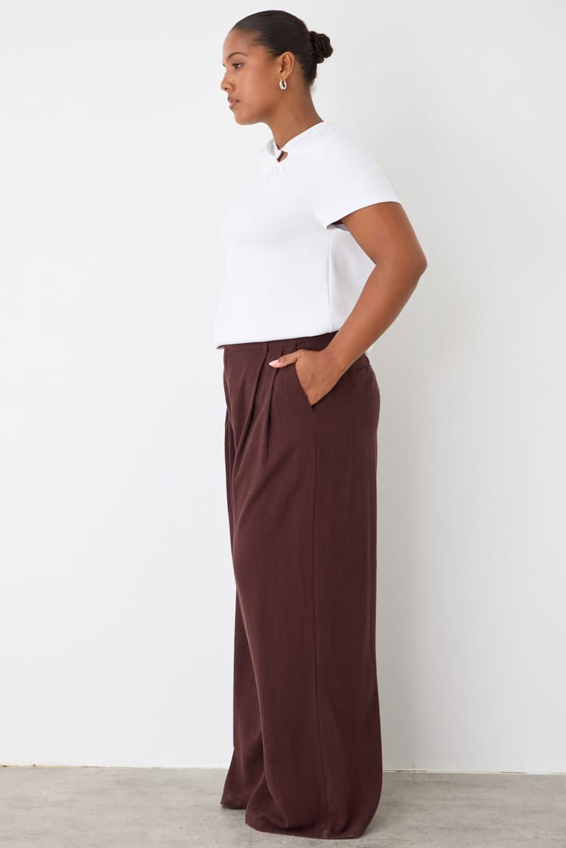 Brown Wide Leg Pleated Pants Mid Rise for YouandAll Fashion