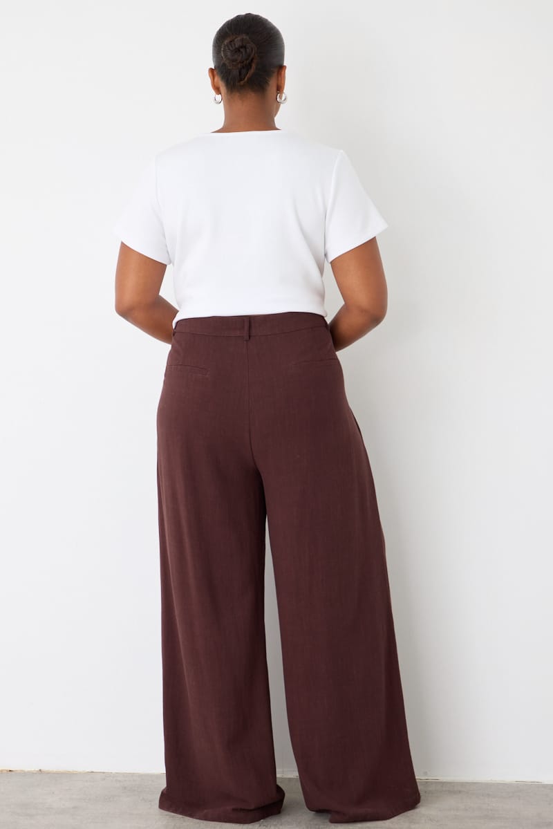 Brown Wide Leg Pleated Pants Mid Rise for YouandAll Fashion