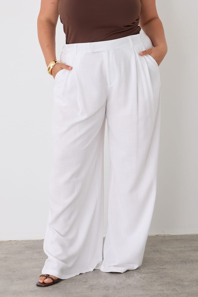 White Wide Leg Pleated Pants Mid Rise for YouandAll Fashion